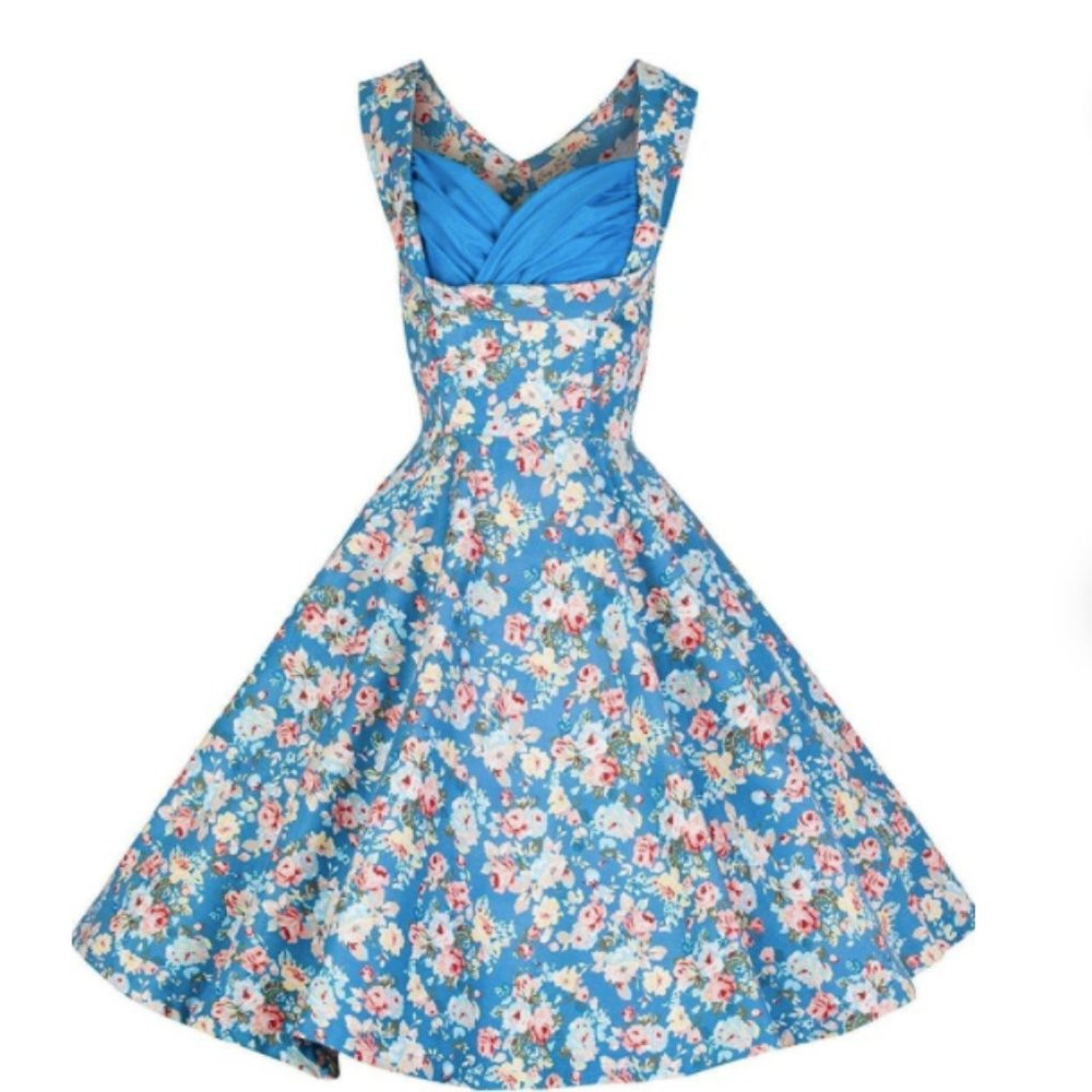 Lindy Bop Ophelia Sky Blue Floral Picnic Dress